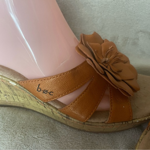 BOC Sandals Women's 9 Orange Floral Cork Wedge Slip On Cushioned Comfort Shoes - Picture 3 of 15